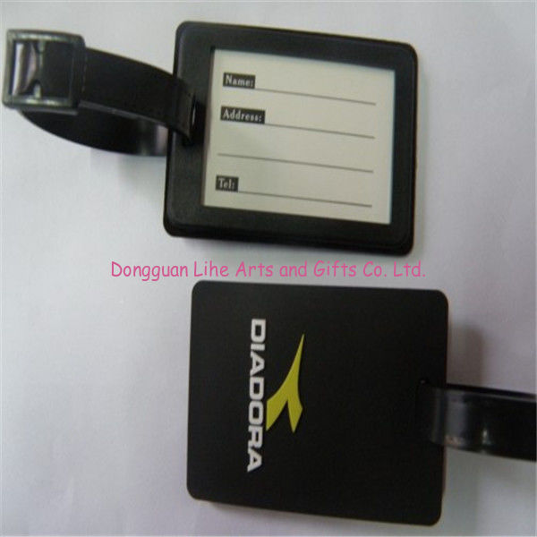 double side 3D OEM custom logo black plastic/silicone/rubber luggage tags with pictures