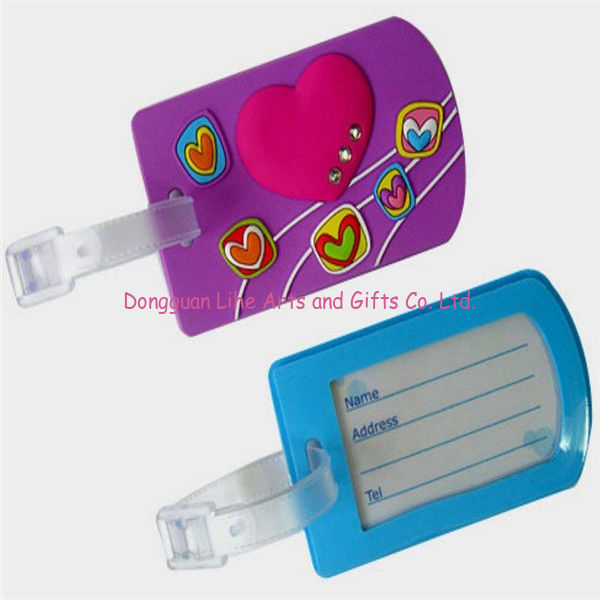 double side 3D OEM custom square shape plastic/silicone/rubber luggage tag with pictures