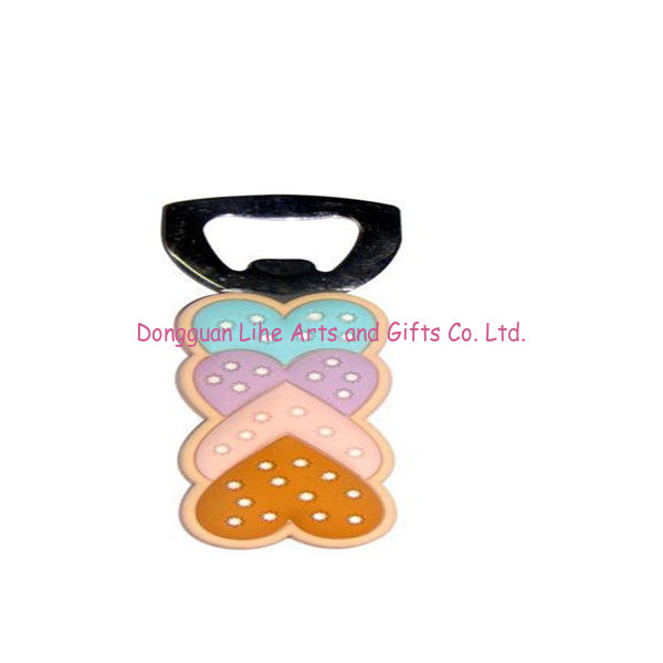 custom metal bottle opener with heart shape silicone coats for party with your logo