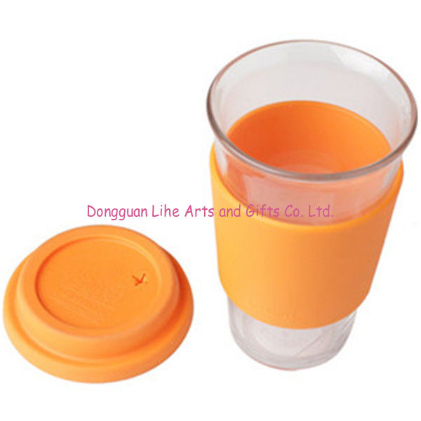 new designed fashion glass cup wit silicone lip covers &covers around with custom logos